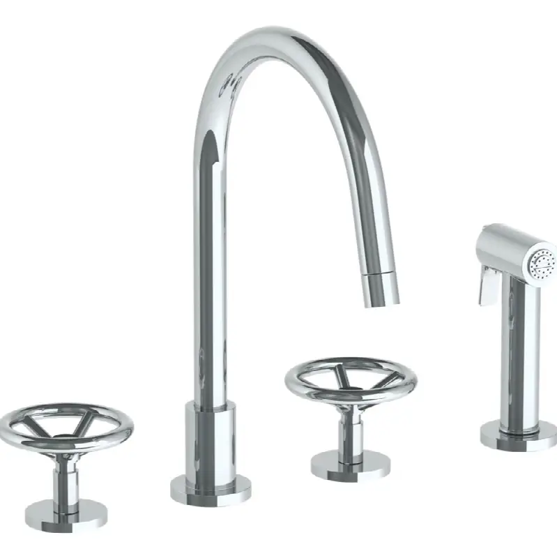 Deck Mounted 4 Hole Gooseneck Kitchen Set - Includes Side Spray