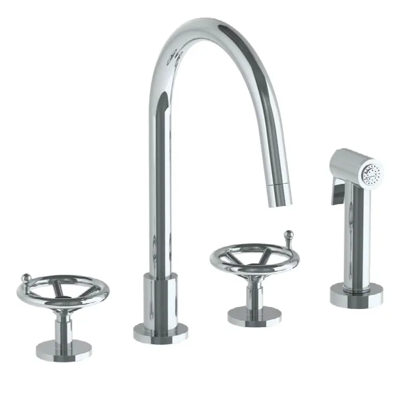 Deck Mounted 4 Hole Gooseneck Kitchen Set - Includes Side Spray