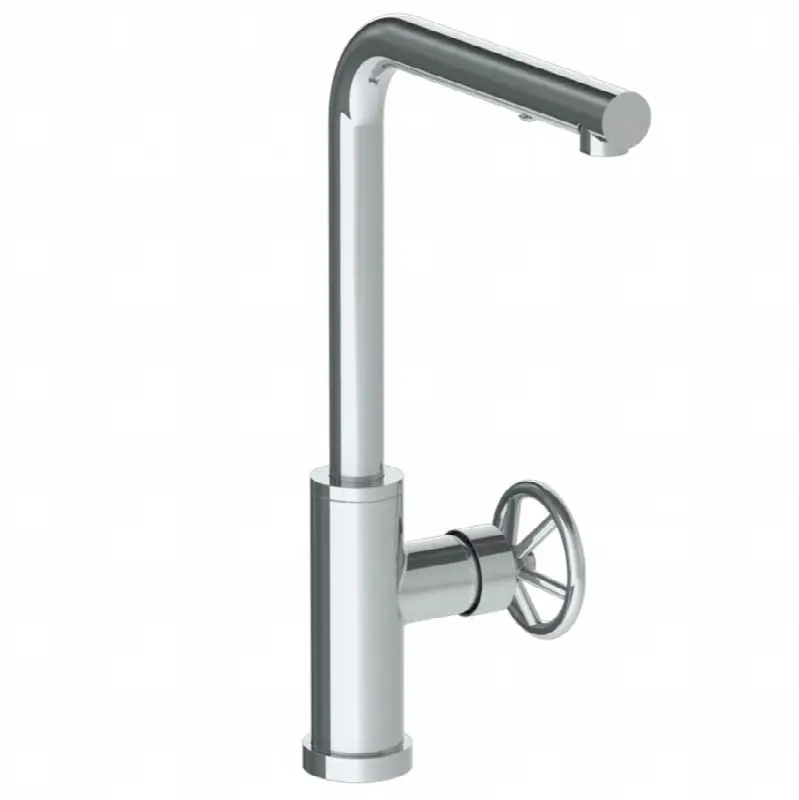 Deck Mounted 1 Hole Square Top Kitchen Faucet with Pull Out Spray - High Spout