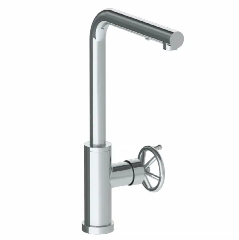Deck Mounted 1 Hole Square Top Kitchen Faucet with Pull Out Spray - High Spout