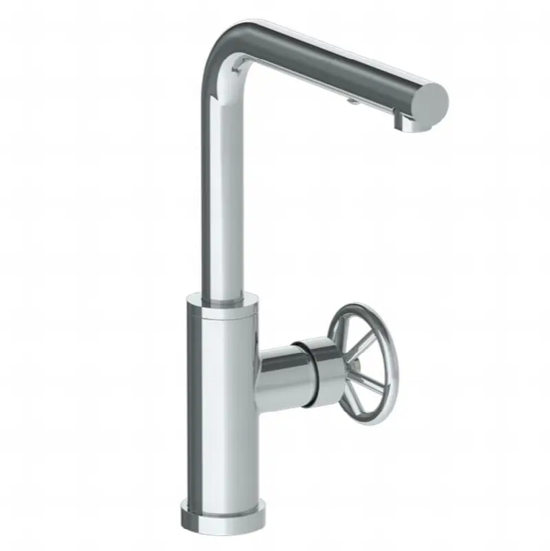 Deck Mounted 1 Hole Square Top Kitchen Faucet with Pull Out Spray -Low Spout