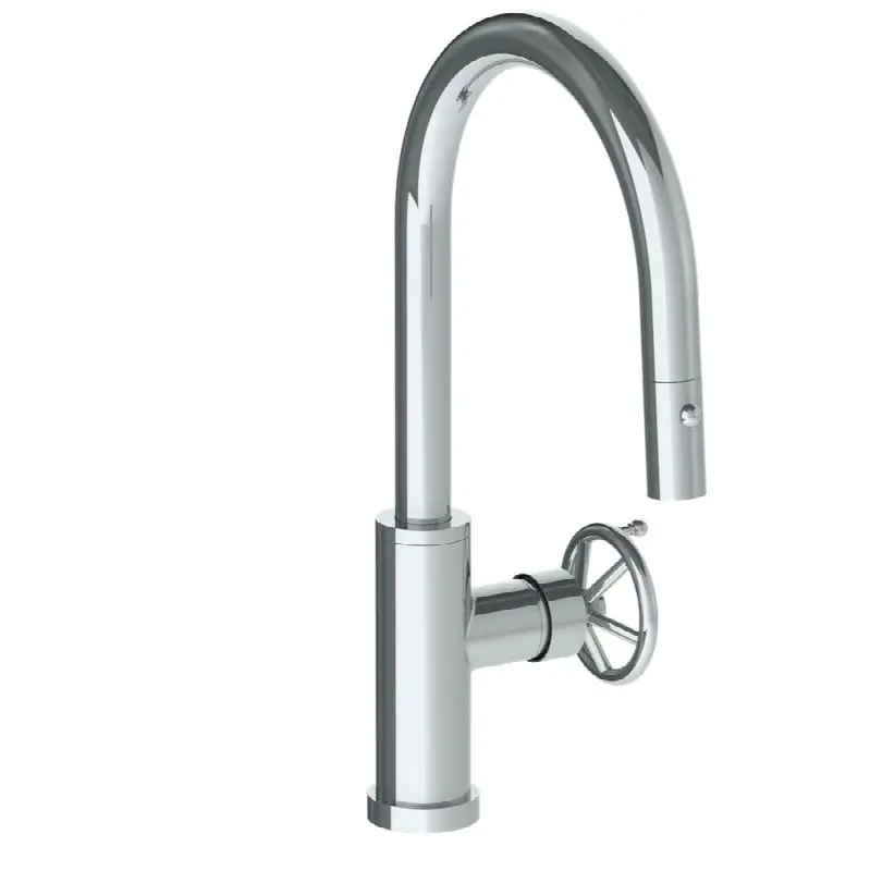 Deck Mounted 1 Hole Gooseneck Kitchen Faucet with Pull Down Spray - Low Spout