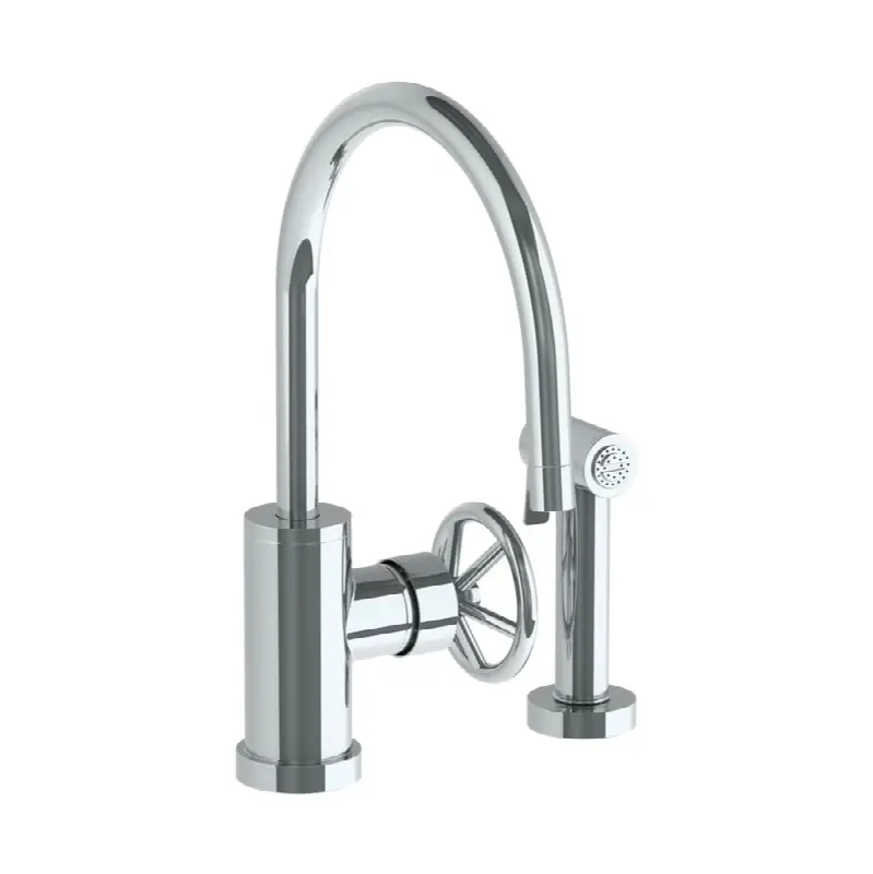 Deck Mounted 2 Hole Gooseneck Kitchen Set - Includes Side Spray