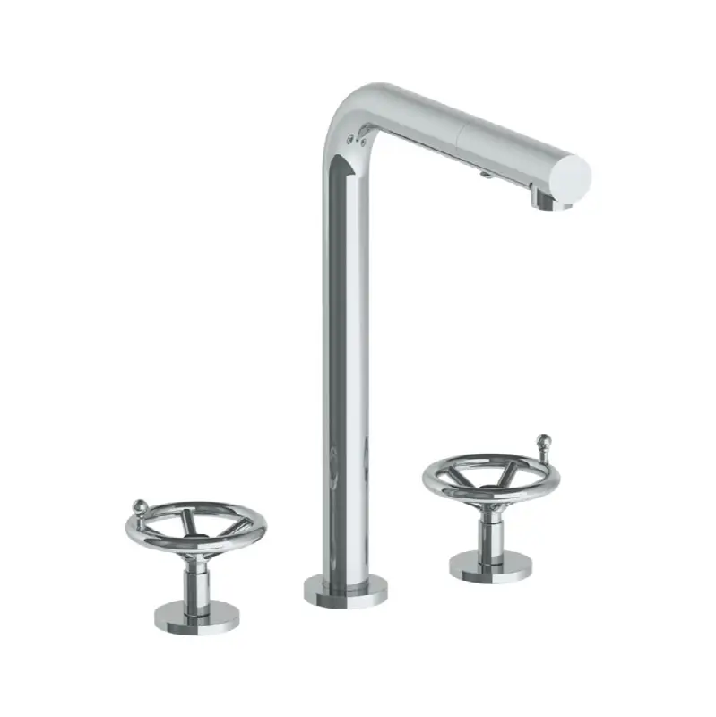 Deck Mounted 3 Hole Square Top Kitchen Faucet with Pull Out Spray