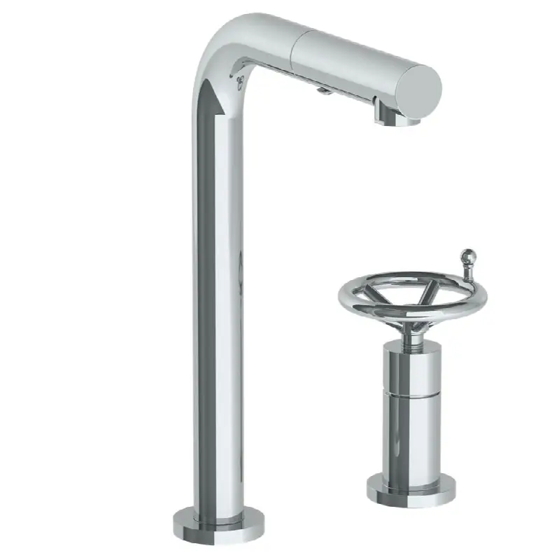 Deck Mounted 2 Hole Square Top Prep Faucet with Pull Out Spray