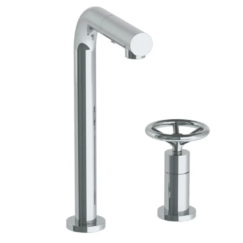 Deck Mounted 2 Hole Square Top Prep Faucet with Pull Out Spray