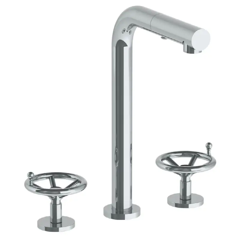 Deck Mounted 3 Hole Square Top Prep Faucet with Pull Out Spray