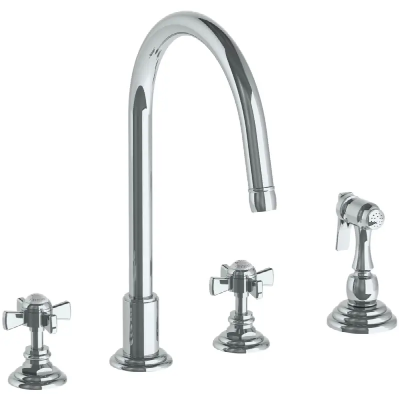 Deck Mounted 4 Hole Gooseneck Kitchen Set - Includes Side Spray