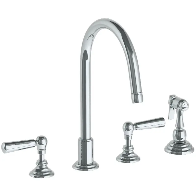 Deck Mounted 4 Hole Gooseneck Kitchen Set - Includes Side Spray