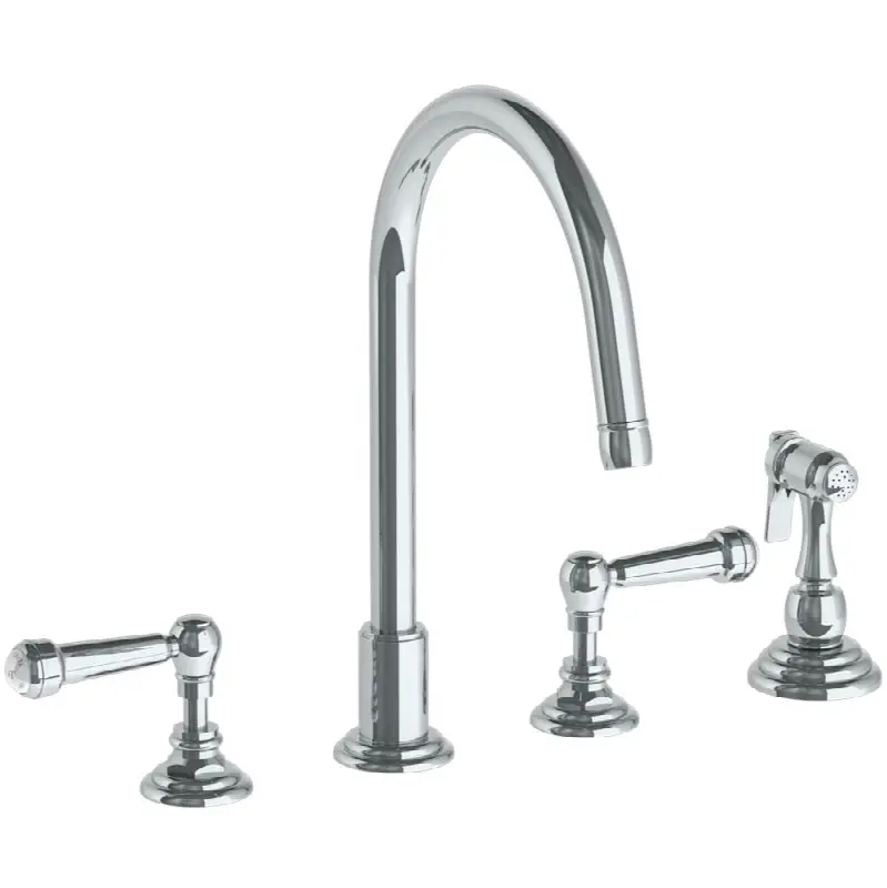 Deck Mounted 4 Hole Gooseneck Kitchen Set - Includes Side Spray