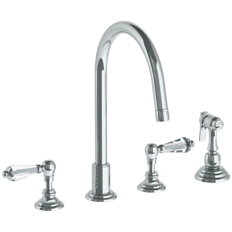 Deck Mounted 4 Hole Gooseneck Kitchen Set - Includes Side Spray