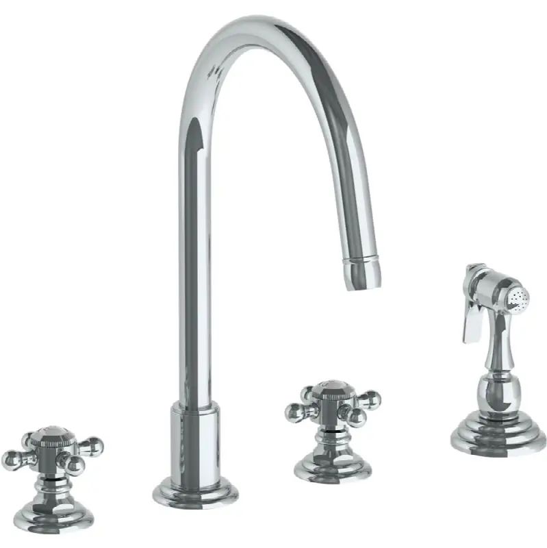 Deck Mounted 4 Hole Gooseneck Kitchen Set - Includes Side Spray
