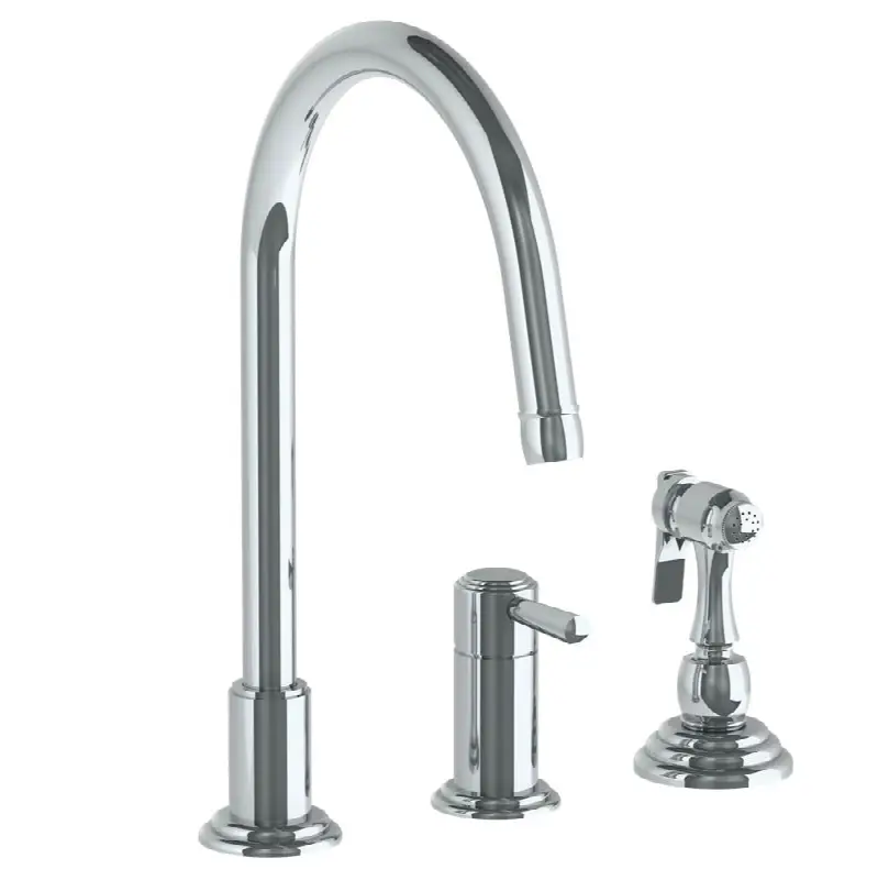 Deck Mounted 3 Hole Gooseneck Kitchen Faucet - Includes Side Spray