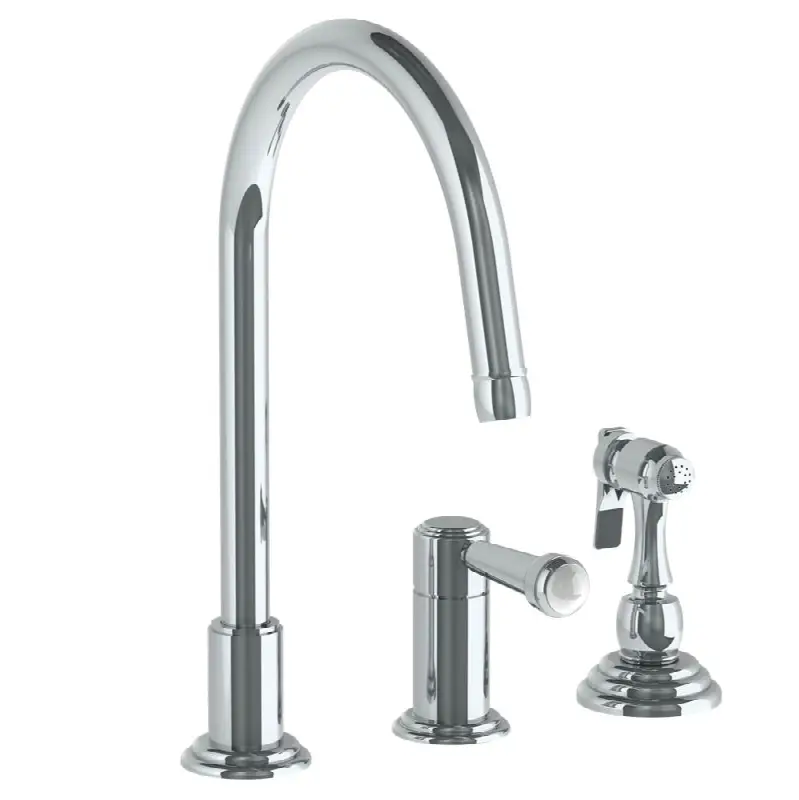 Deck Mounted 3 Hole Gooseneck Kitchen Faucet - Includes Side Spray