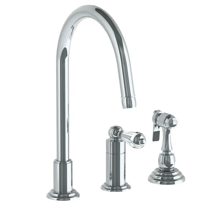 Deck Mounted 3 Hole Gooseneck Kitchen Faucet - Includes Side Spray