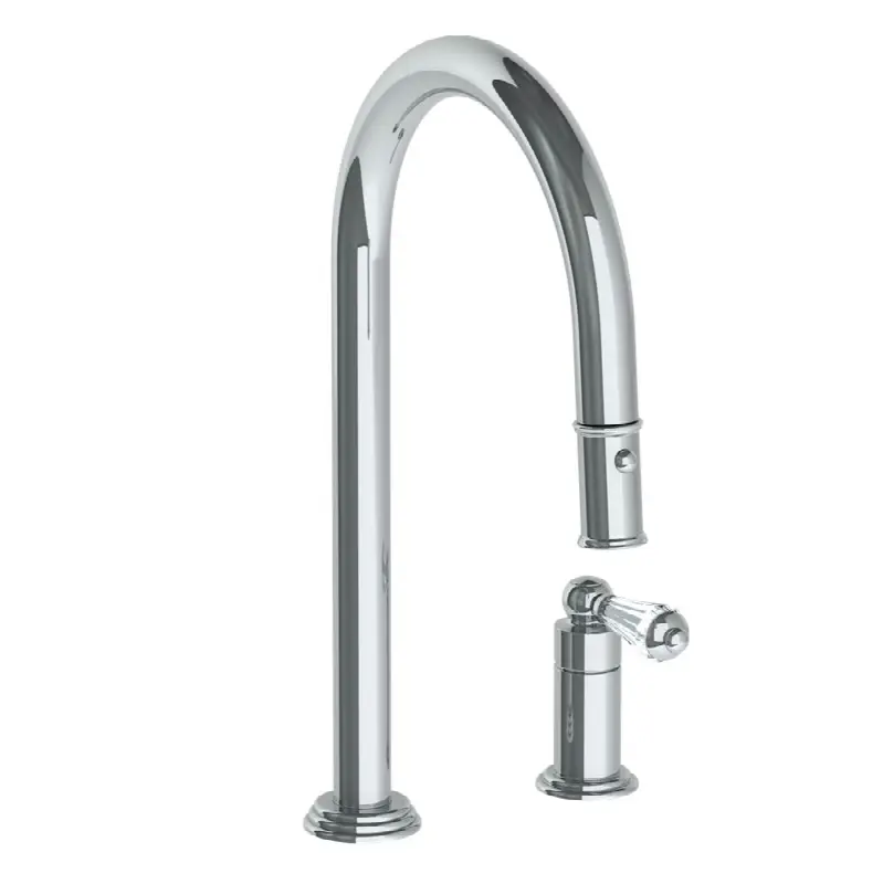 Deck Mounted 2 Hole Gooseneck Kitchen Faucet with Pull Down Spray