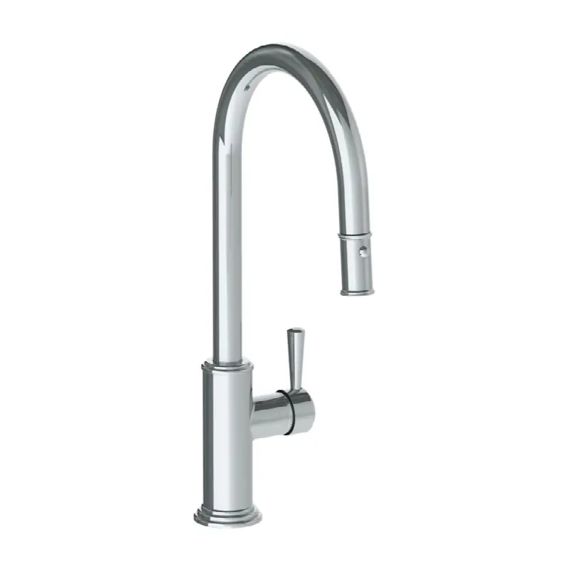 Deck Mounted 1 Hole Gooseneck Kitchen Faucet with Pull Down Spray - High Spout