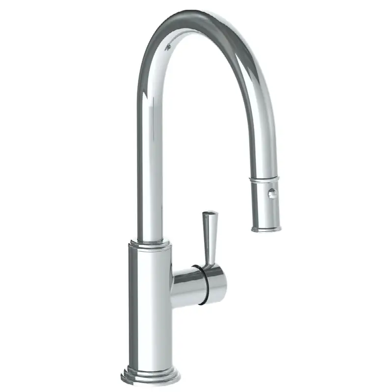 Deck Mounted 1 Hole Gooseneck Kitchen Faucet with Pull Down Spray - Low Spout