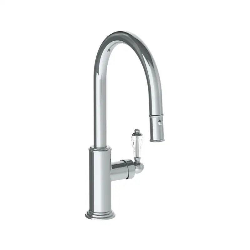 Deck Mounted 1 Hole Gooseneck Kitchen Faucet with Pull Down Spray - Low Spout