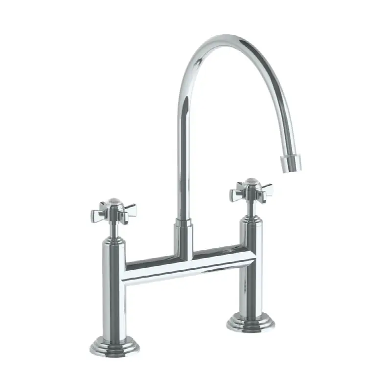 Deck Mounted Bridge Extended Gooseneck Kitchen Faucet