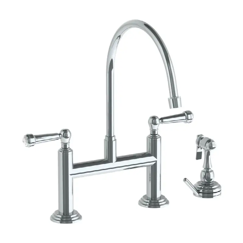 Deck Mounted Bridge Extended Gooseneck Kitchen Faucet with Independent Side Spray