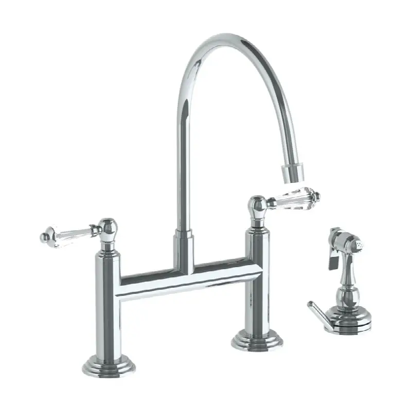 Deck Mounted Bridge Extended Gooseneck Kitchen Faucet with Independent Side Spray