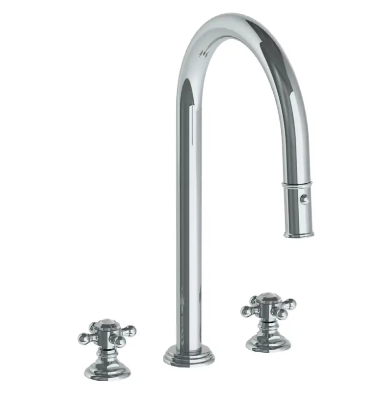 Deck Mounted 3 Hole Gooseneck Kitchen Faucet with Pull Down Spray