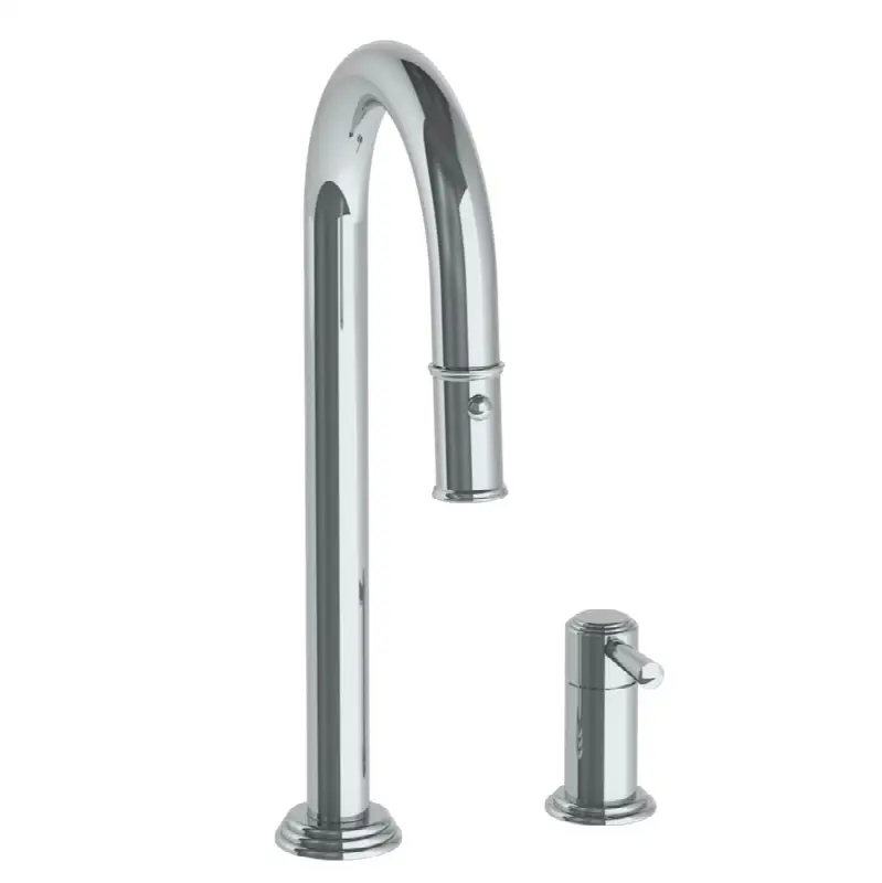 Deck Mounted 2 Hole Gooseneck Prep Faucet with Pull Down Spray