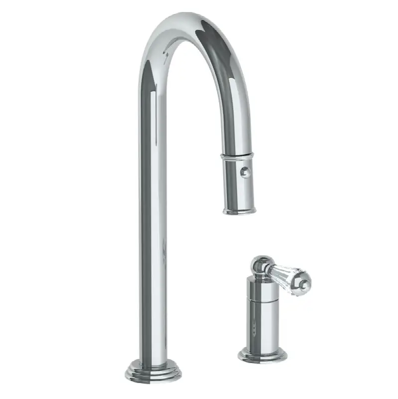 Deck Mounted 2 Hole Gooseneck Prep Faucet with Pull Down Spray