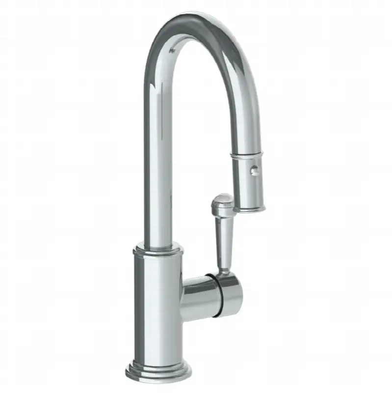 Deck Mounted 1 Hole Gooseneck Prep Faucet with Pull Down Spray