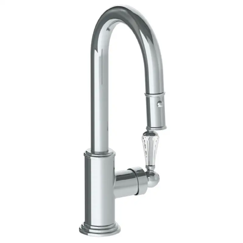 Deck Mounted 1 Hole Gooseneck Prep Faucet with Pull Down Spray