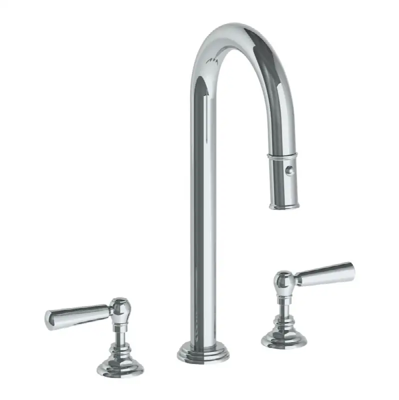 Deck Mounted 3 Hole Gooseneck Top Prep Faucet with Pull Down Spray