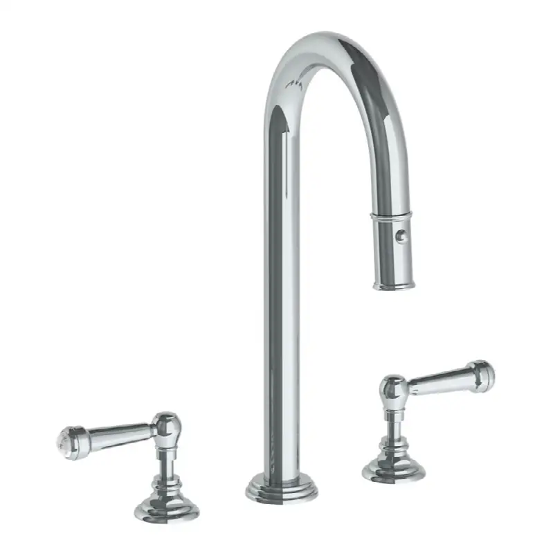 Deck Mounted 3 Hole Gooseneck Top Prep Faucet with Pull Down Spray