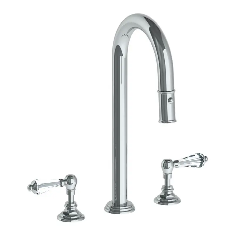 Deck Mounted 3 Hole Gooseneck Top Prep Faucet with Pull Down Spray