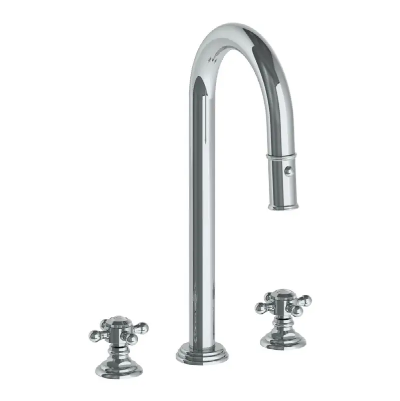 Deck Mounted 3 Hole Gooseneck Top Prep Faucet with Pull Down Spray