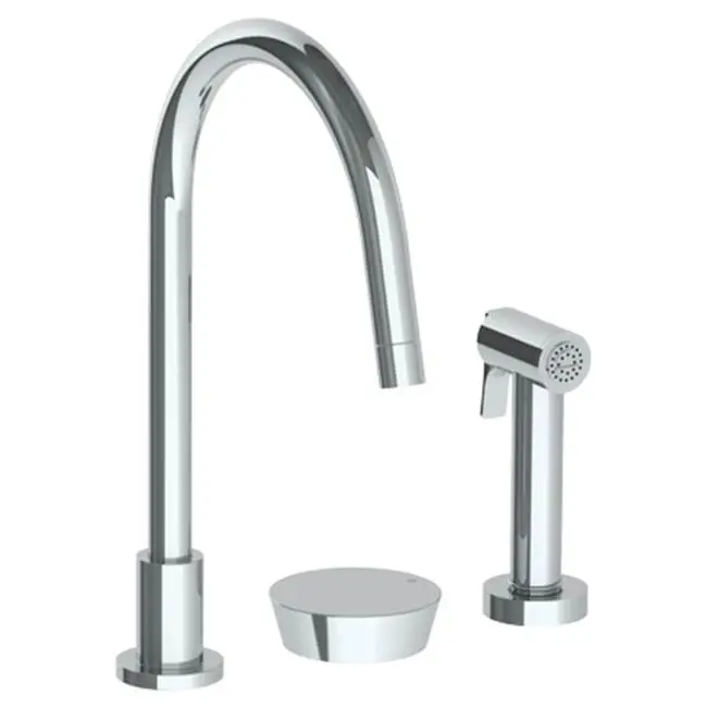 Deck Mounted 3 Hole Gooseneck Kitchen Set - Includes Side Spray