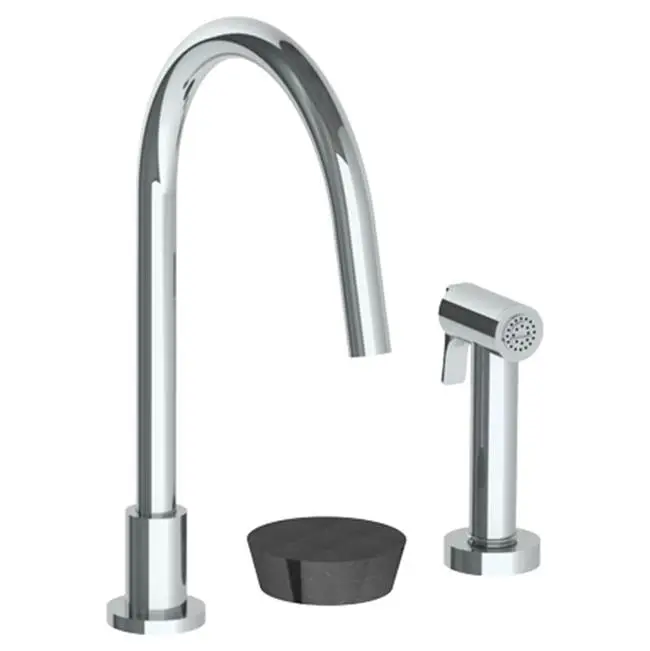 Deck Mounted 3 Hole Gooseneck Kitchen Set - Includes Side Spray