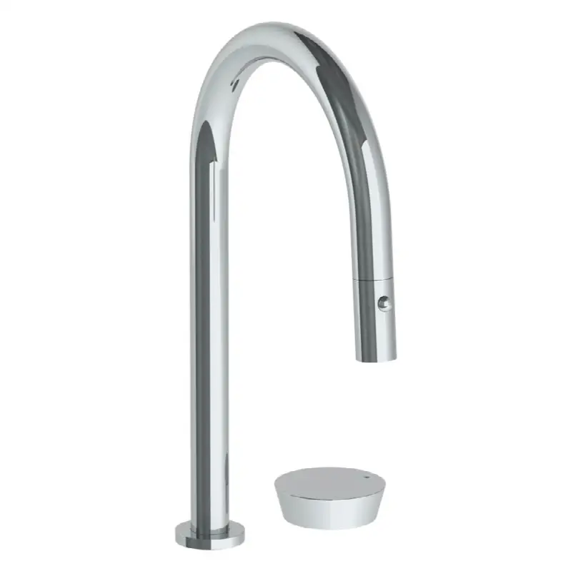 Deck Mounted 2 Hole Gooseneck Kitchen Faucet with Pull Down Spray