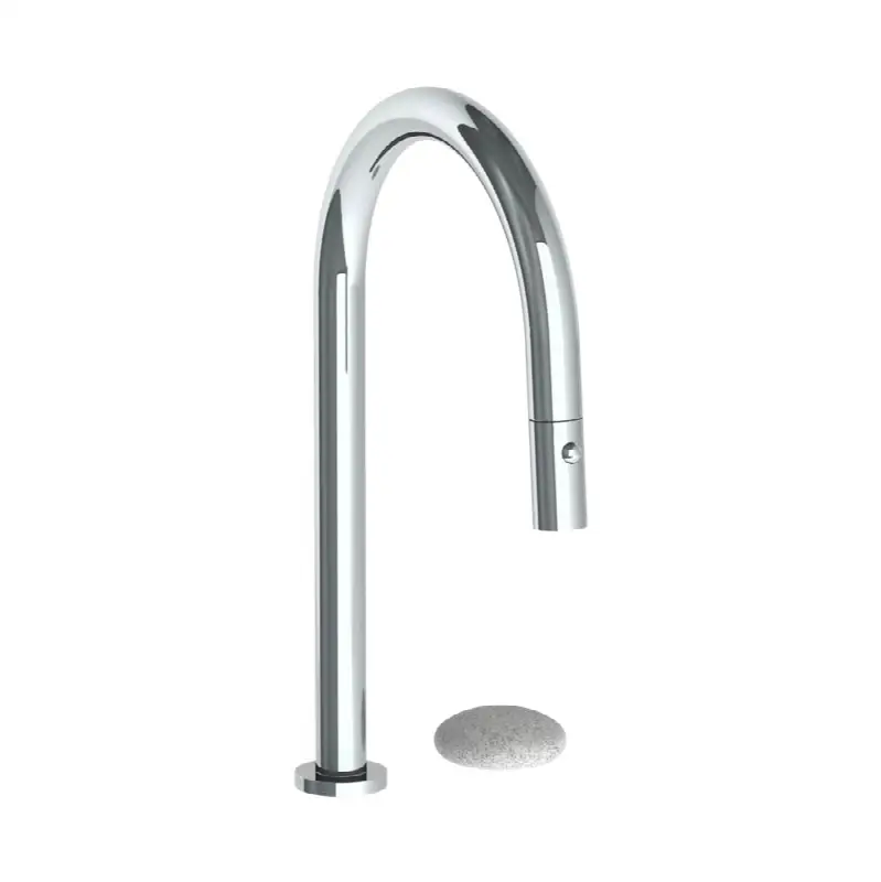 Deck Mounted 2 Hole Gooseneck Kitchen Faucet with Pull Down Spray