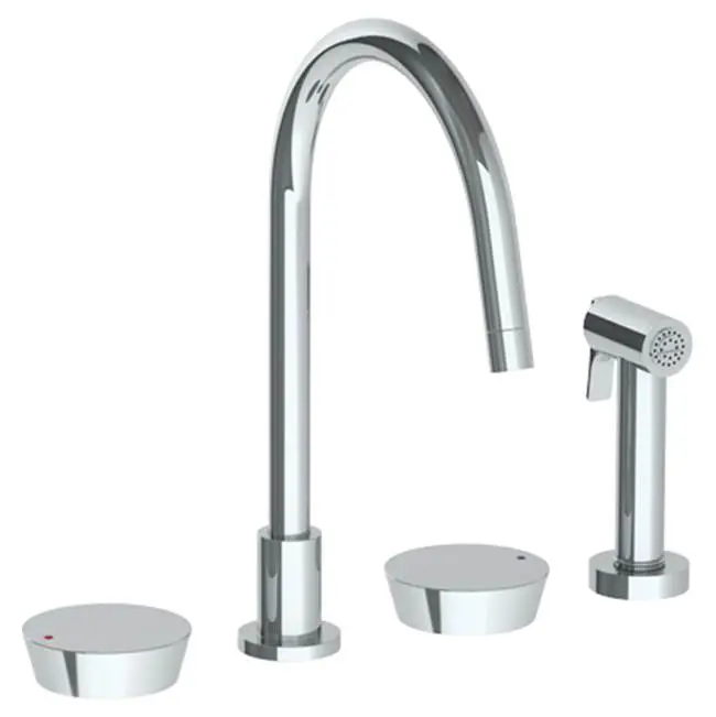 Deck Mounted 4 Hole Gooseneck Kitchen Set - Includes Side Spray
