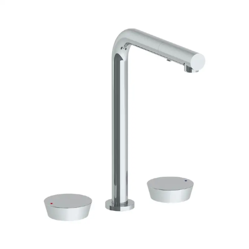 Deck Mounted 3 Hole Square Top Kitchen Faucet with Pull Out Spray