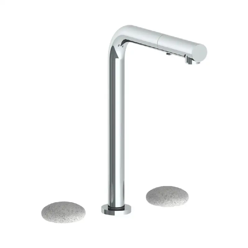 Deck Mounted 3 Hole Square Top Kitchen Faucet with Pull Out Spray
