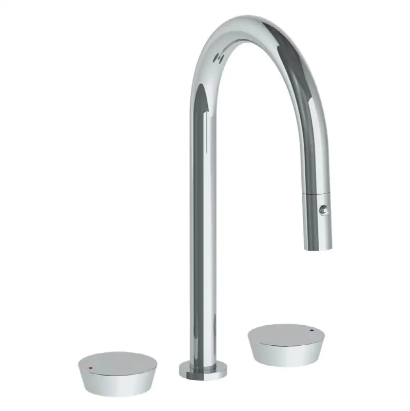 Deck Mounted 3 Hole Gooseneck Top Kitchen Faucet with Pull Down Spray