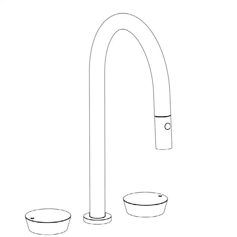 Deck Mounted 3 Hole Gooseneck Top Kitchen Faucet with Pull Down Spray