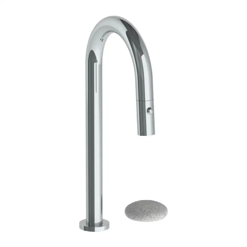 Deck Mounted 2 Hole Gooseneck Prep Faucet with Pull Down Spray