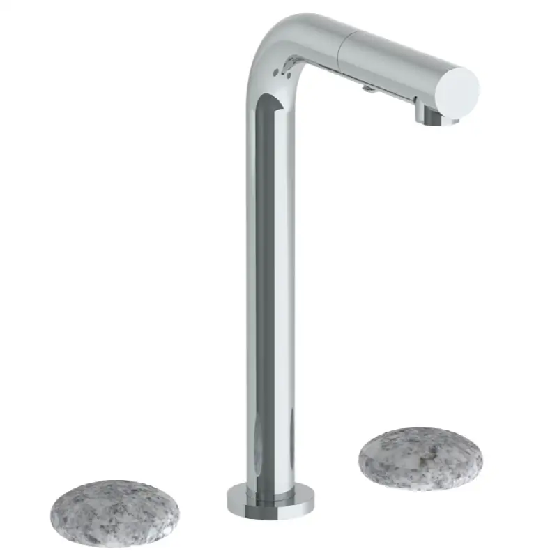 Deck Mounted 3 Hole Square Top Prep Faucet with Pull Out Spray