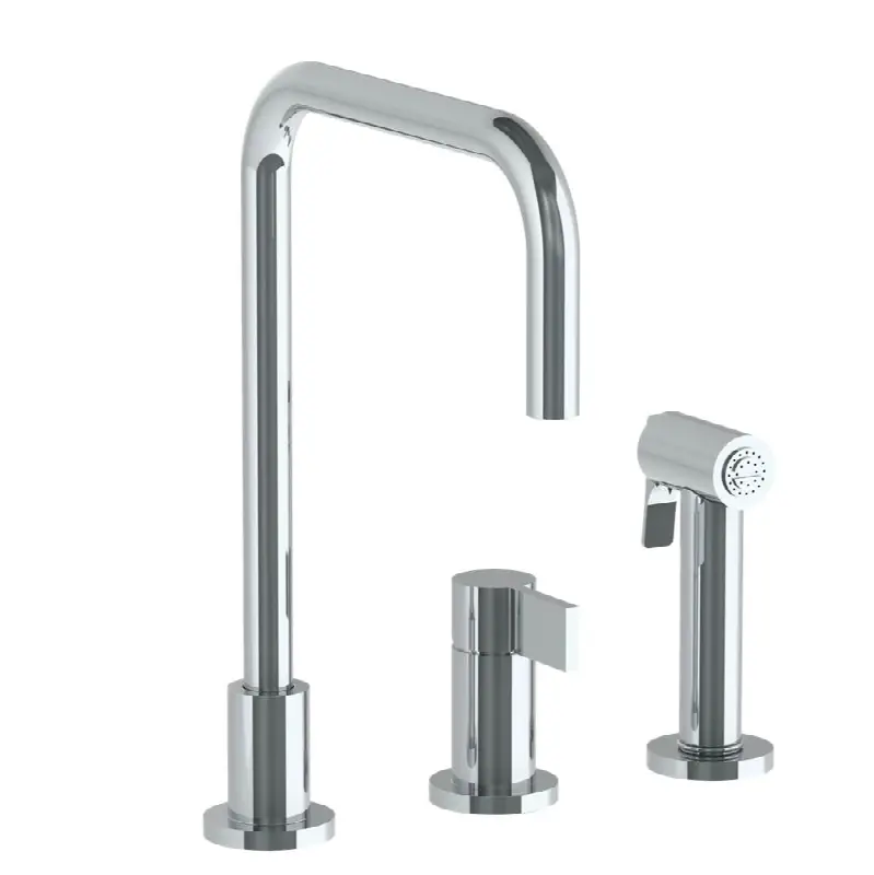 Deck Mounted 3 Hole Square Top Kitchen Set - Includes Side Spray