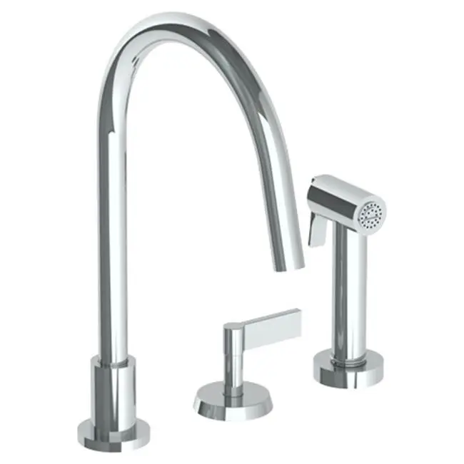 Deck Mounted 3 Hole Gooseneck Kitchen Set - Includes Side Spray