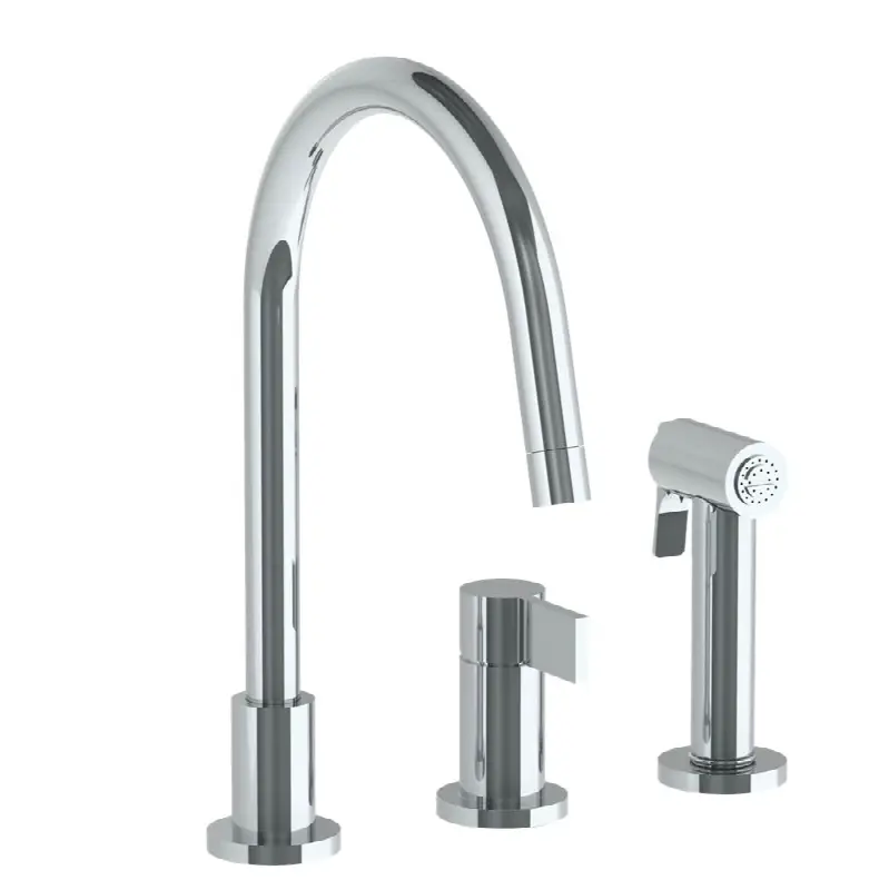 Deck Mounted 3 Hole Gooseneck Kitchen Set - Includes Side Spray