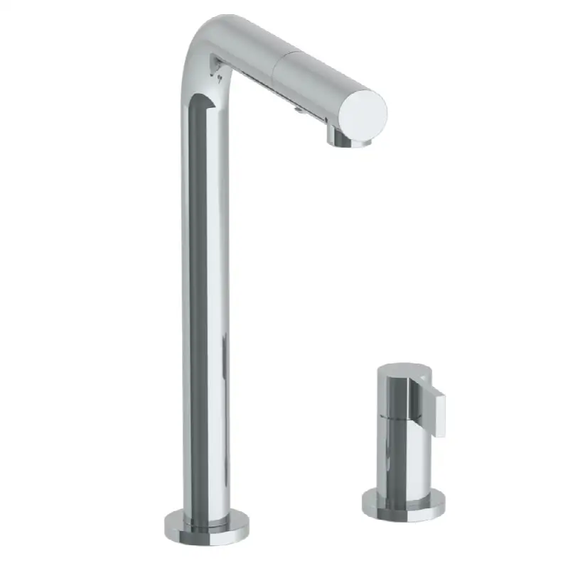 Deck Mounted 2 Hole Square Top Kitchen Faucet with Pull Out Spray